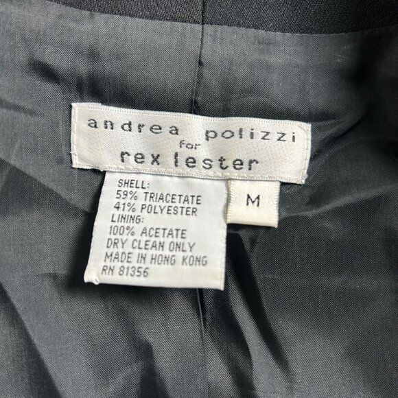 Andrea Polizzi For Rex Lester Womens Black Crop Blazer Jacket Medium Shaw Collar - Picture 3 of 6